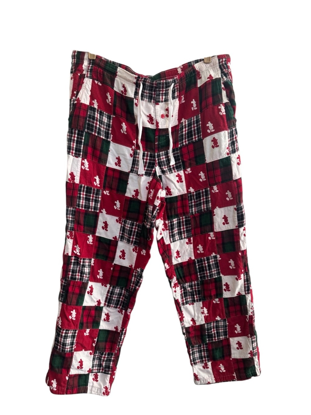 Disney women’s men’s Large Unisex Patchwork Flannel Pants Mickey Christmas #7452